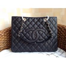 Replica Chanel GST Caviar Leather Grand Shopping Tote Bag Black With Silver Hardware