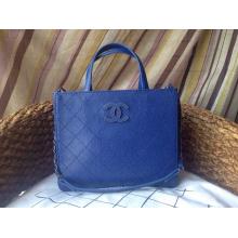 Replica Chanel Hampton Leather Shoulder Tote Bag Blue CA