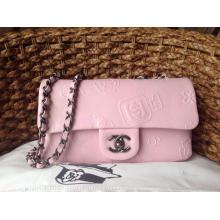 Replica Chanel Iconic Symbols Embossed Classic Flap Shoulder Bag Pink