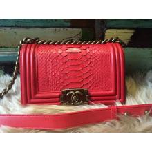 Replica Chanel Le Boy Flap Shoulder Medium Bag Red In Original Python Leather DE