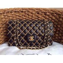 Replica Chanel Leather Embroideries Classic Double Flap Shoulder Bag Gold Wire