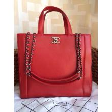 Replica Chanel New Hampton Leather Shoulder Tote Bag Red 2014
