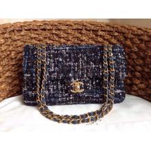 Replica Chanel Tweed Classic Double Flap Shoulder Bag Blue DE