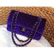 Replica Chanel Velvet Classics in Fabric Medium Flap Bag Blue Fall 2014