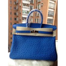 Replica Hermes Birkin Ostrich Pattern Leather Bag Blue