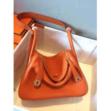 Replica Hermes Lindy 30cm Leather Tote Bag Orange With Gold Hardware
