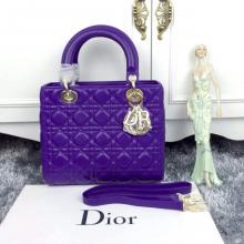 Replica Lady Dior Medium Bag in Lambskin Leather Purple With Gold Hardware at CA