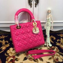 Replica Lady Dior Medium Bag in Patent Leather Fushia With Gold Hardware