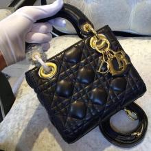Replica Lady Dior Mini Bag Black in Lambskin Leather With Gold Hardware AU