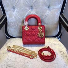 Replica Lady Dior Mini Bag Red in Lambskin Leather With Gold Hardware