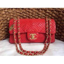 Top Chanel Surpique Chevron Classic Flap Shoulder Bag Red