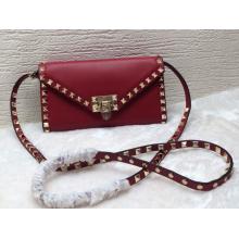 Top Valentino Vintage Envelope Rockstud Cross Body Wallet Clutch Bag Red 2015